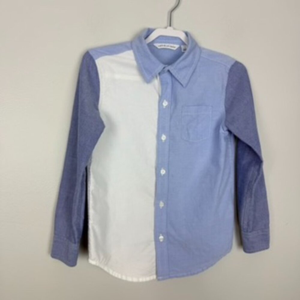 Janie and Jack Boys Button Down Shirt Colorblock Sz 5 Long Sleeve Collared Blue
